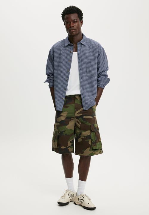 Cotton On - Hudson long sleeve shirt - navy mini check