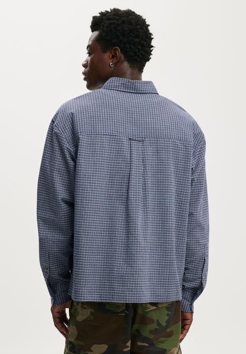 Cotton On - Hudson long sleeve shirt - navy mini check