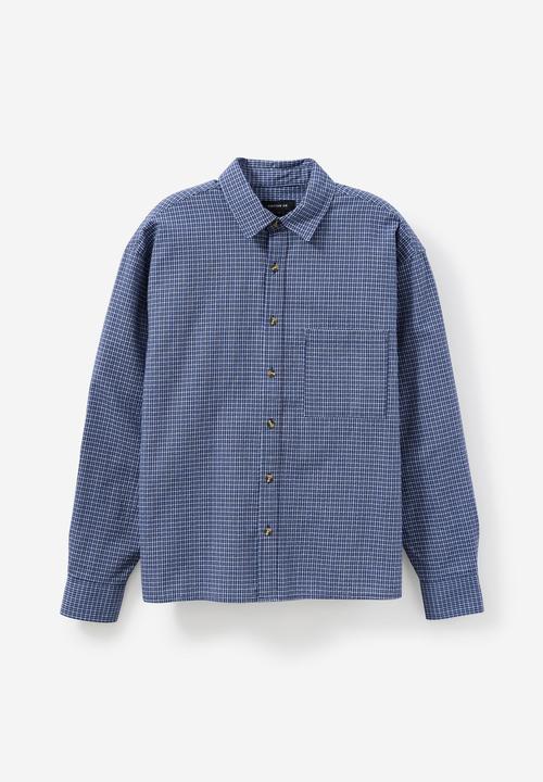 Cotton On - Hudson long sleeve shirt - navy mini check