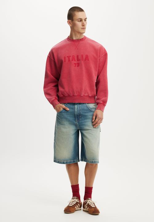 Cotton On - Oversized Graphic Crew Sweater - Chilli Pepper Wash / Italia