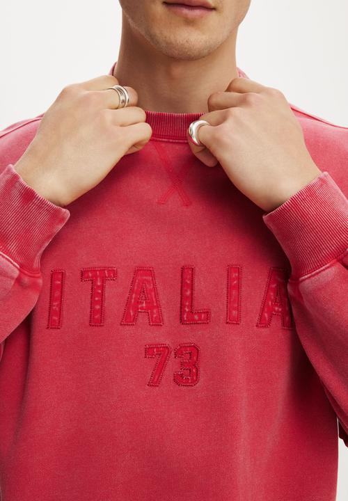 Cotton On - Oversized Graphic Crew Sweater - Chilli Pepper Wash / Italia