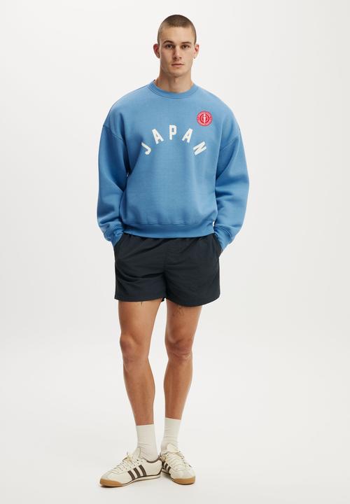 Cotton On - Oversized Graphic Crew Sweater - Dusk Blue / Japan