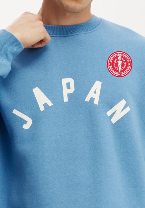 Cotton On - Oversized Graphic Crew Sweater - Dusk Blue / Japan
