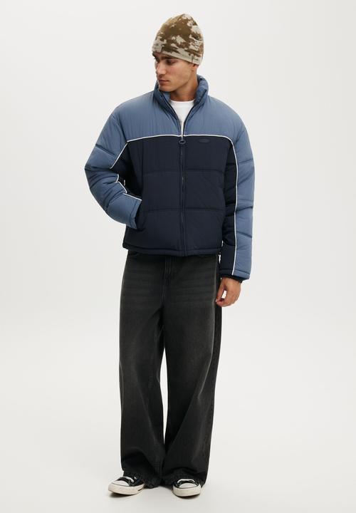 Cotton On - Puffer Jacket - Blue / Panelled