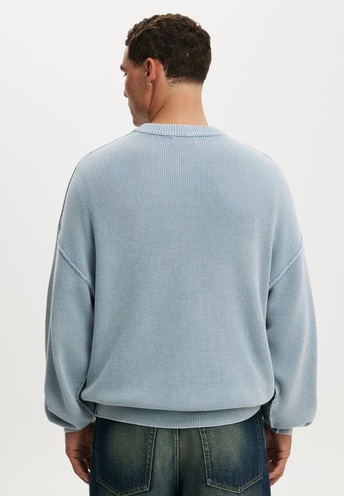 Cotton On - Washed Graphic Crew Knit - Washed Blue
