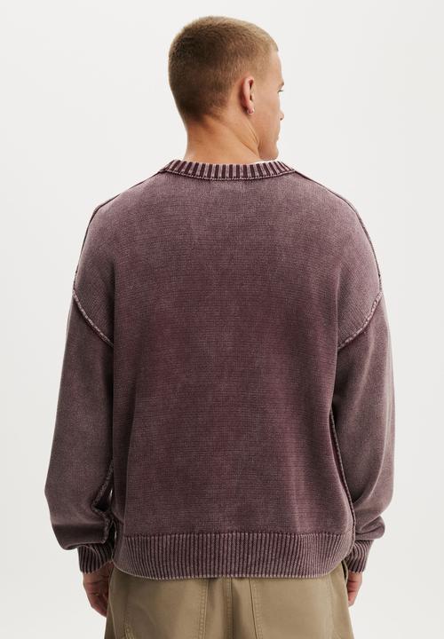 Cotton On - Washed Graphic Crew Knit - Washed Burg