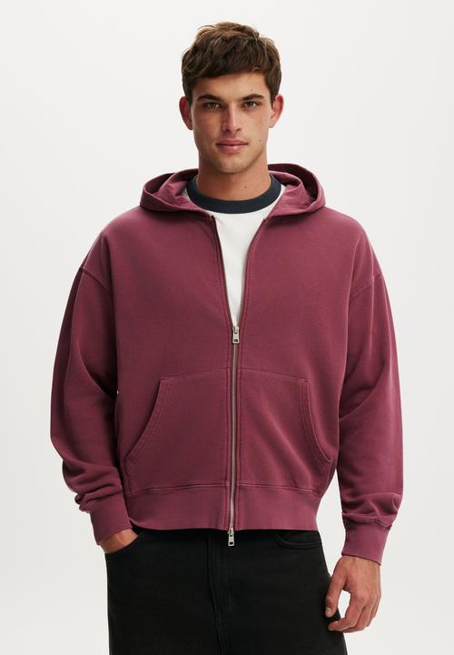 Zip Up Hoodie - Crimson Wash