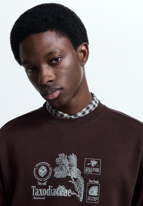 H&M - Loose fit printed sweatshirt - dark brown/taxodiaceae
