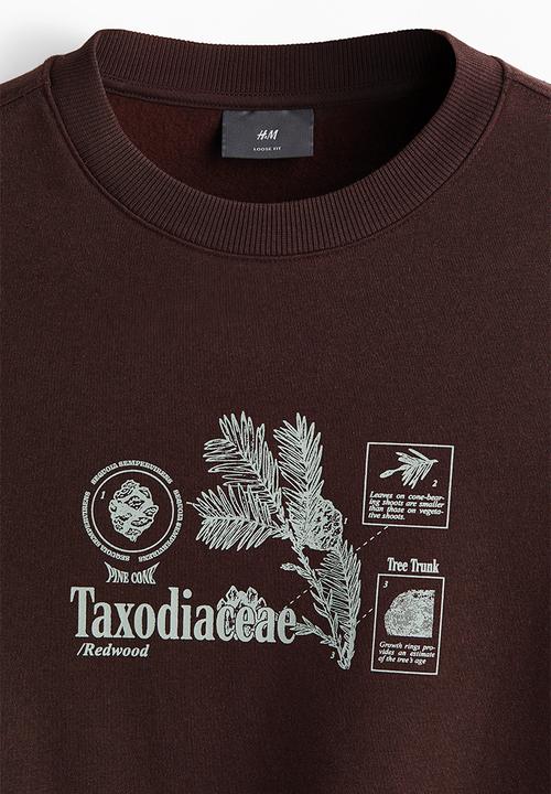 H&M - Loose fit printed sweatshirt - dark brown/taxodiaceae