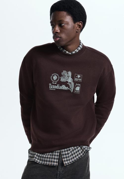 H&M - Loose fit printed sweatshirt - dark brown/taxodiaceae