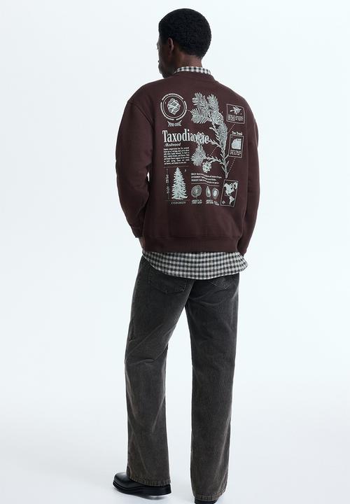 H&M - Loose fit printed sweatshirt - dark brown/taxodiaceae