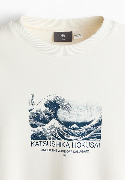 H&M - Loose fit sweatshirt - white/katsushika hokusai