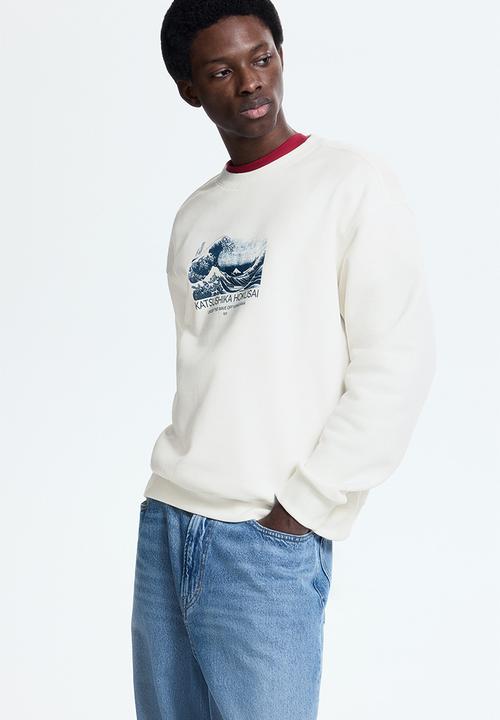 H&M - Loose fit sweatshirt - white/katsushika hokusai