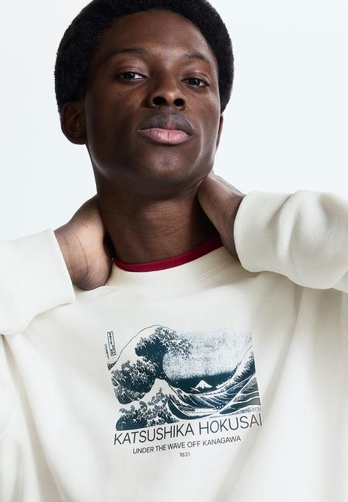 H&M - Loose fit sweatshirt - white/katsushika hokusai