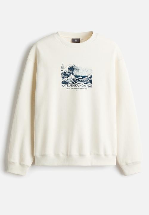 H&M - Loose fit sweatshirt - white/katsushika hokusai