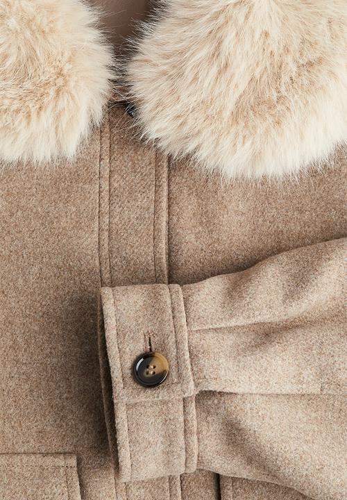 H&M - Fluffy-collar twill jacket - beige