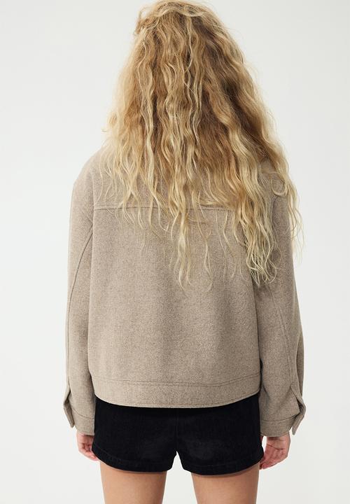 H&M - Fluffy-collar twill jacket - beige
