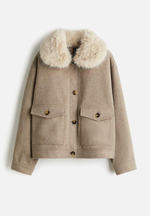 H&M - Fluffy-collar twill jacket - beige