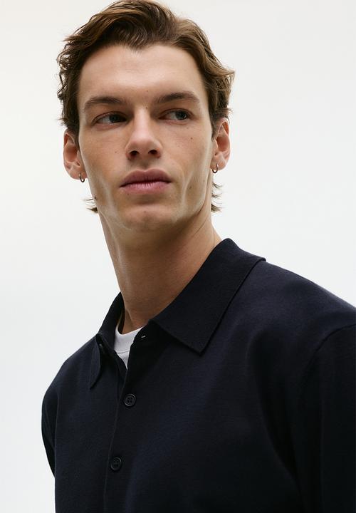 H&M - Regular fit fine-knit polo shirt - navy blue
