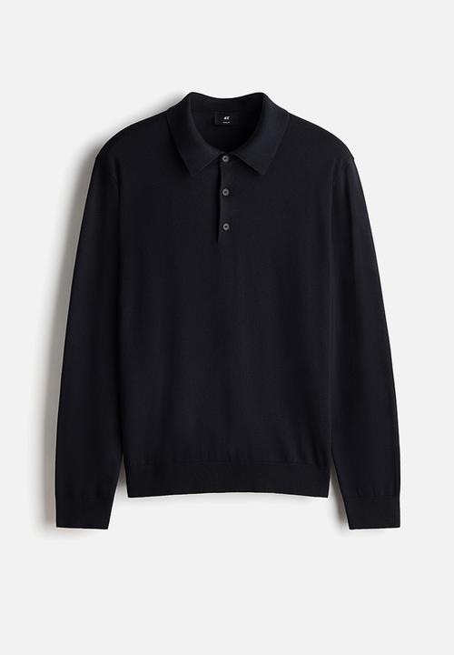 H&M - Regular fit fine-knit polo shirt - navy blue