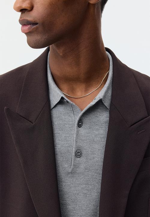 H&M - Regular fit fine-knit polo shirt - grey marl