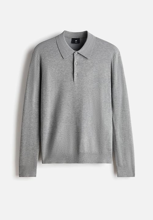 H&M - Regular fit fine-knit polo shirt - grey marl