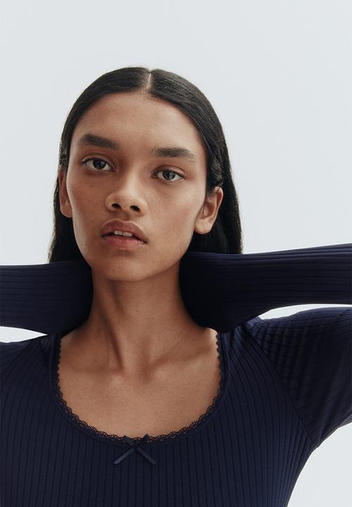 H&M - Ribbed jersey top - navy blue