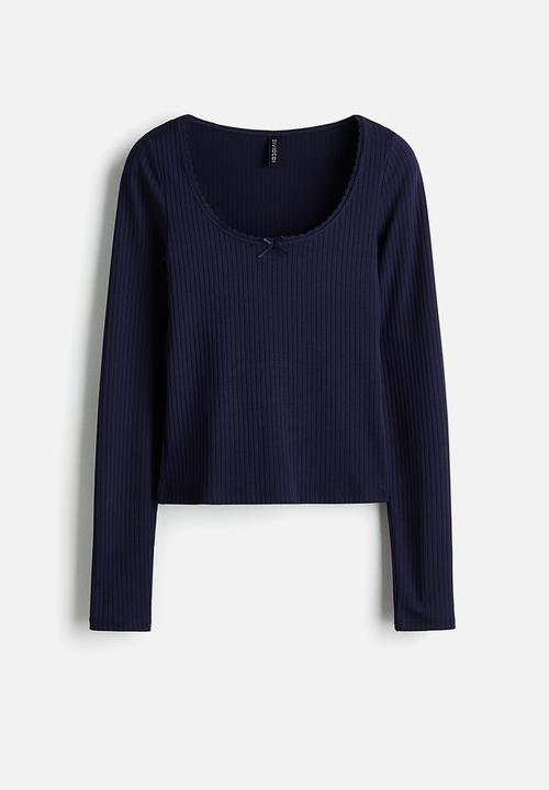 H&M - Ribbed jersey top - navy blue