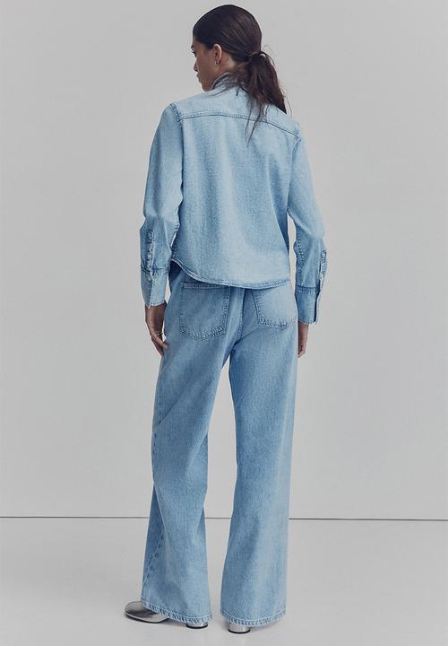 H&M - Bow-detail denim blouse - light denim blue