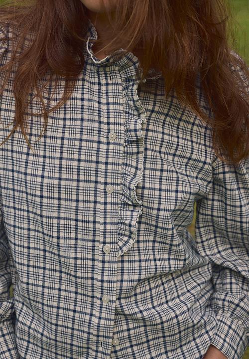 H&M - Frill-collared cotton blouse - cream/checked