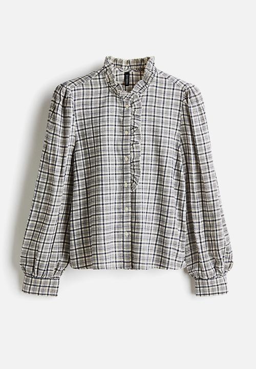 H&M - Frill-collared cotton blouse - cream/checked