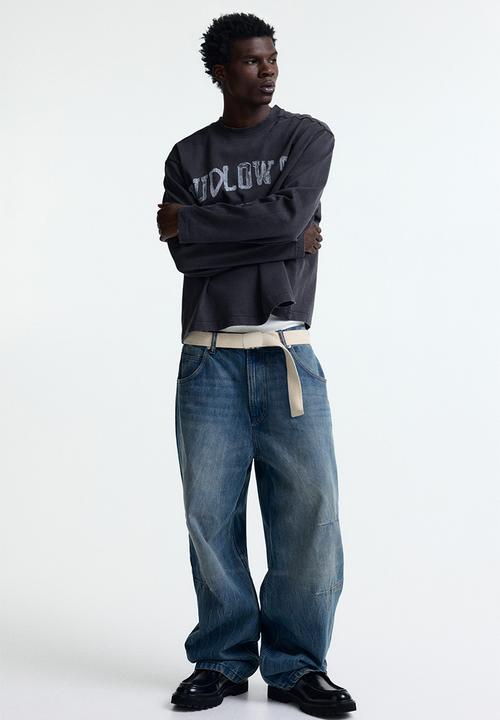 H&M - Oversized fit printed jersey top - dark grey/ludlow st.