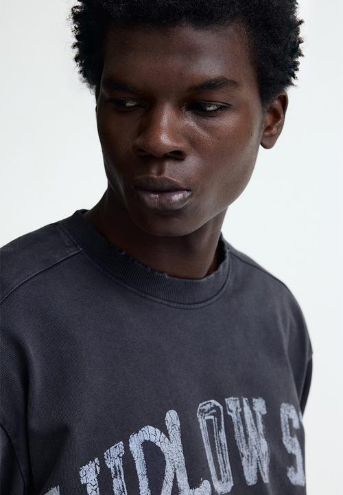H&M - Oversized fit printed jersey top - dark grey/ludlow st.