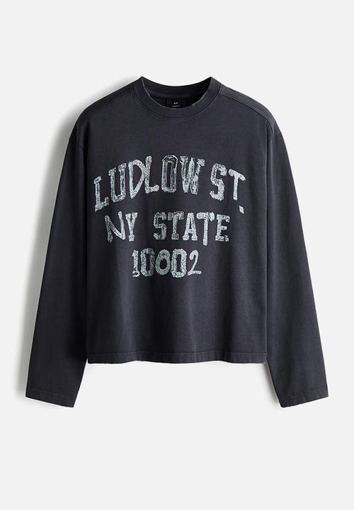 H&M - Oversized fit printed jersey top - dark grey/ludlow st.