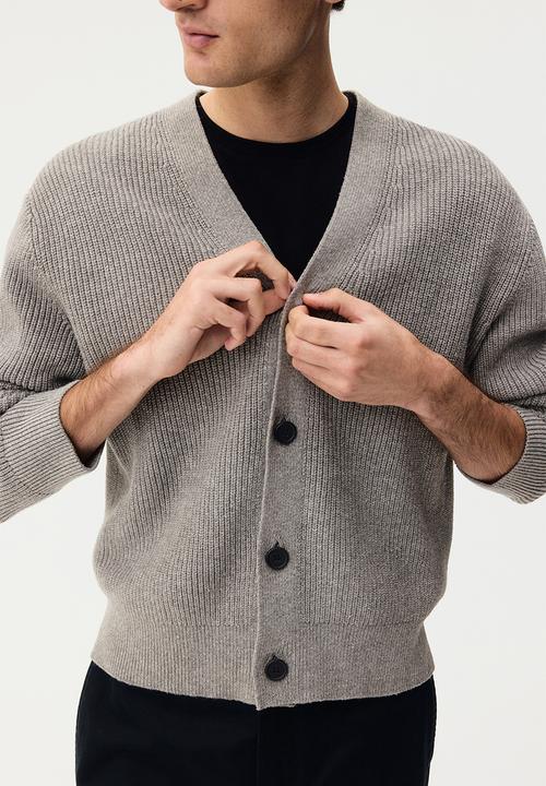 H&M - Relaxed fit rib-knit cardigan - mole