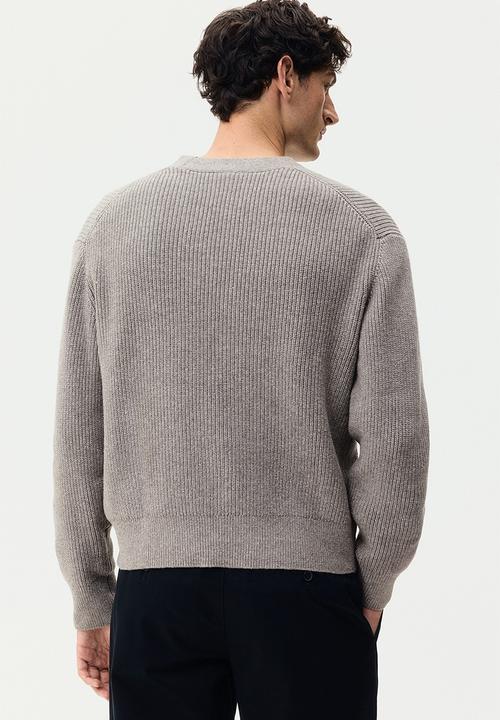 H&M - Relaxed fit rib-knit cardigan - mole