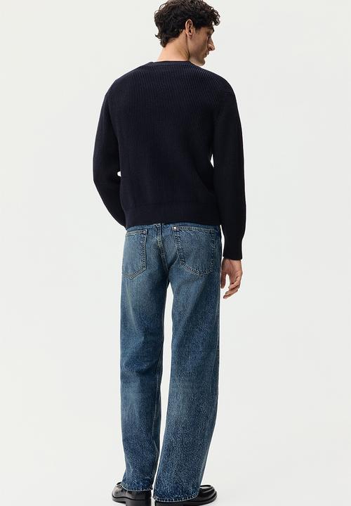 H&M - Relaxed fit rib-knit cardigan - navy blue