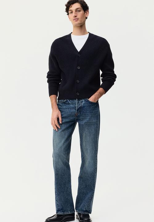 H&M - Relaxed fit rib-knit cardigan - navy blue
