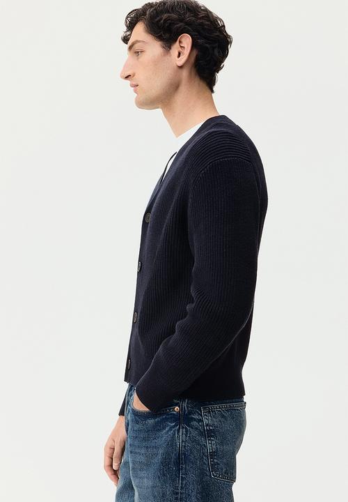 H&M - Relaxed fit rib-knit cardigan - navy blue