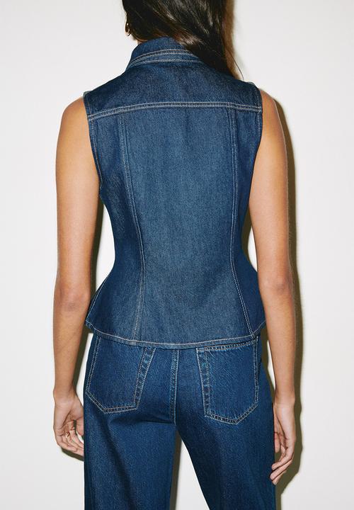 H&M - Peplum denim waistcoat - dark denim blue