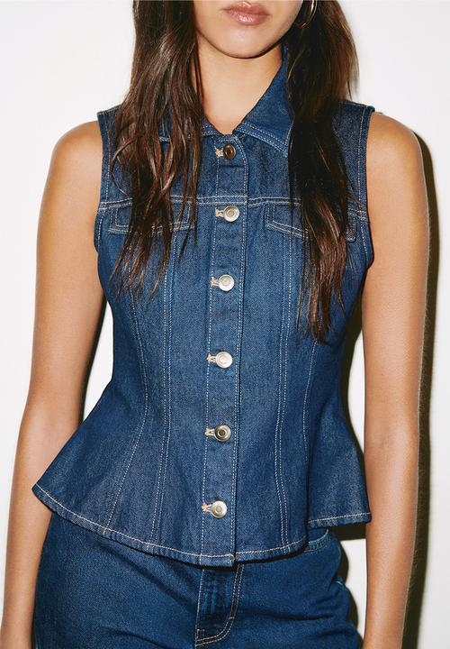 H&M - Peplum denim waistcoat - dark denim blue