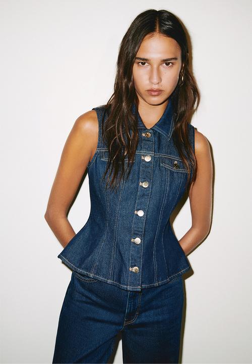 H&M - Peplum denim waistcoat - dark denim blue