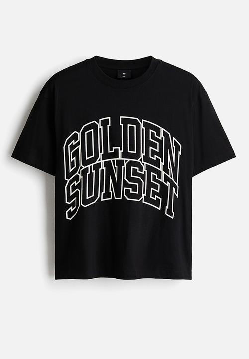 H&M - Loose fit printed t-shirt - black/golden sunset