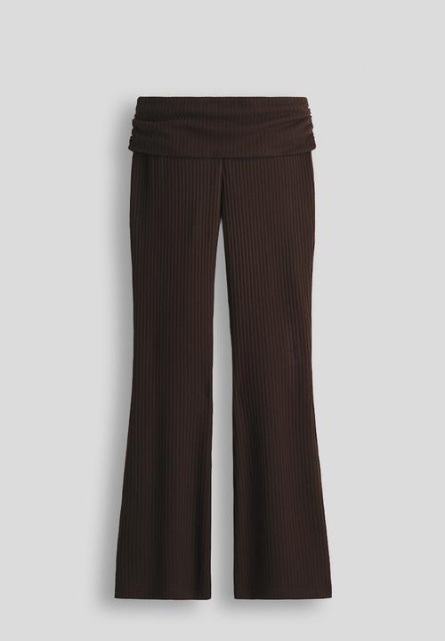 H&M - Rib-knit foldover-waist leggings - dark brown