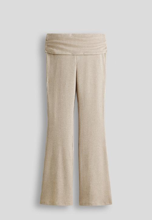 H&M - Rib-knit foldover-waist leggings - beige