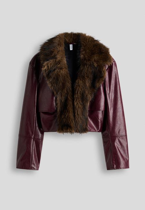 H&M - Cropped coated jacket - burgundy/brown