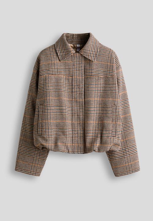 H&M - Collared bomber jacket - light beige/checked