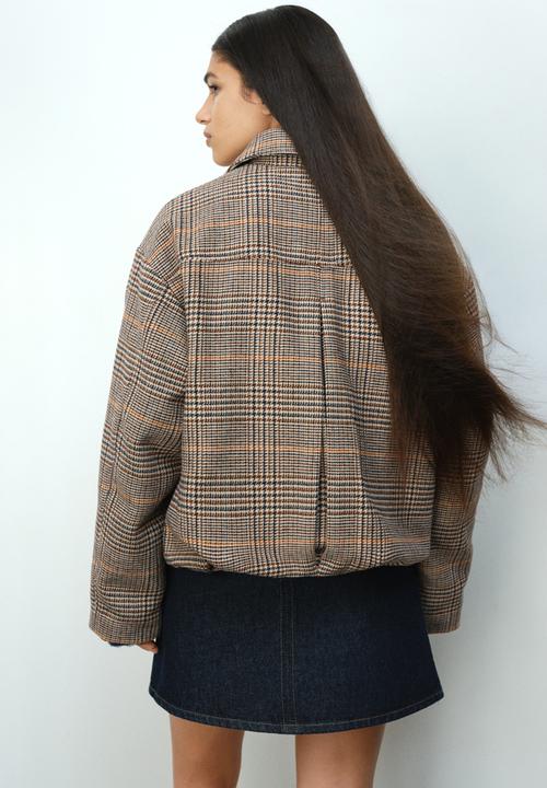 H&M - Collared bomber jacket - light beige/checked