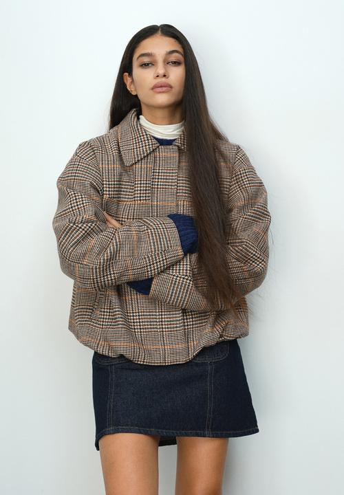 H&M - Collared bomber jacket - light beige/checked