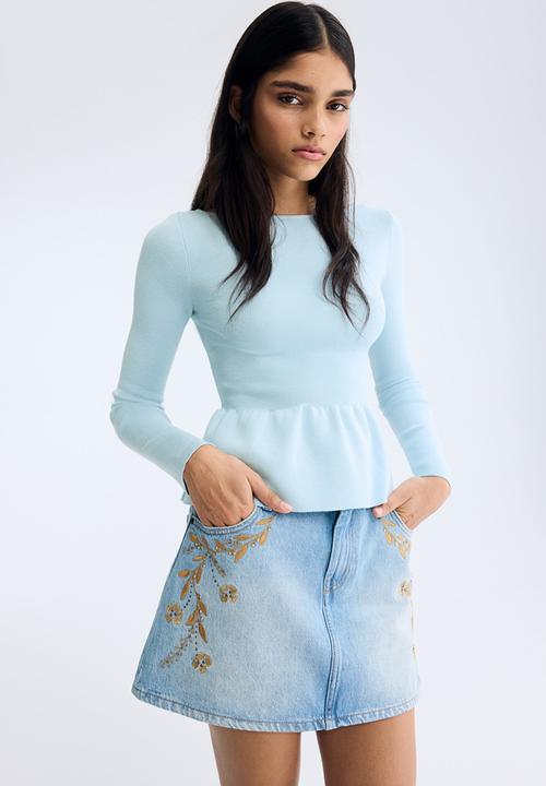 H&M - Knitted peplum top - light blue